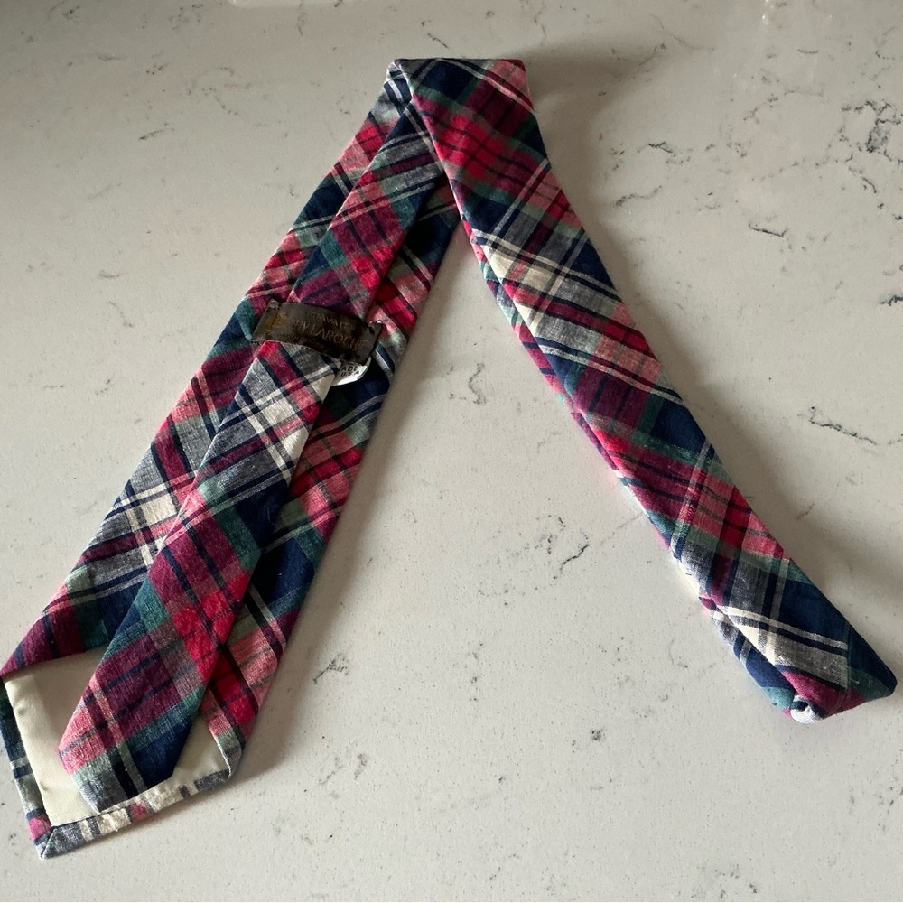 Vintage Guy Laroche Cravate cotton tartan madras neck tie made in USA - Picture 3 of 7